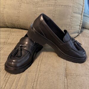 Clarks Black Leather Tassel Loafers